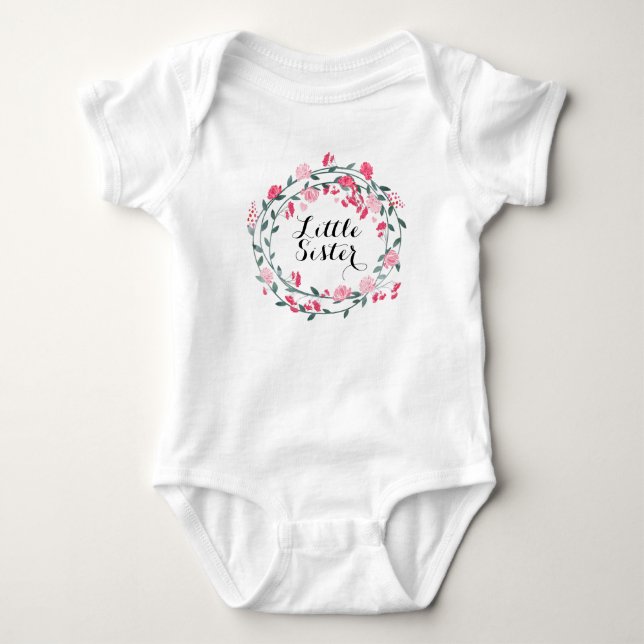 Little Sister or Flower Girl Pink Peony Wreath Baby Strampler (Vorderseite)