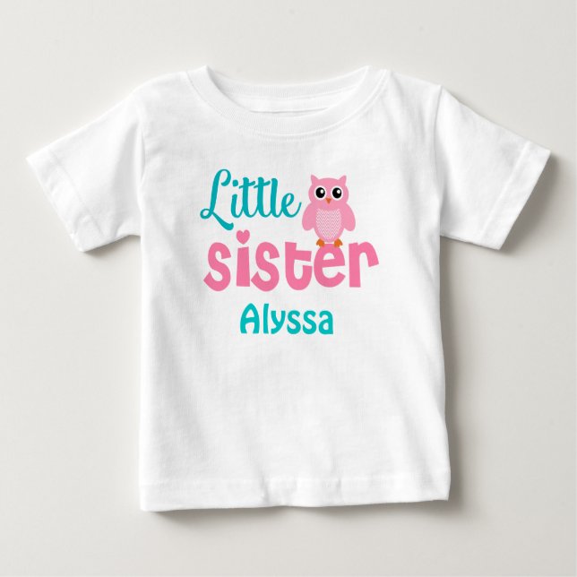 Little Sister Pink Aquamarines Personalisiertes Sh Baby T-shirt (Vorderseite)