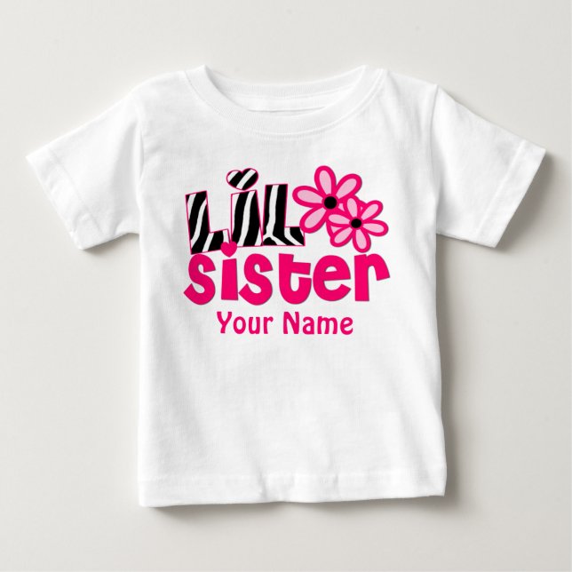 Little Sister Pink Zebra Personalisiertes Shirt (Vorderseite)