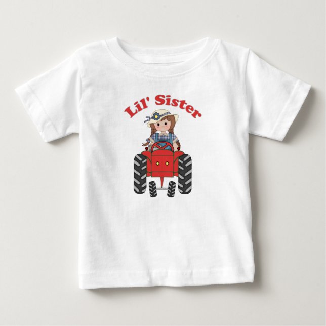 Little Sister Red Tractor Baby T-shirt (Vorderseite)