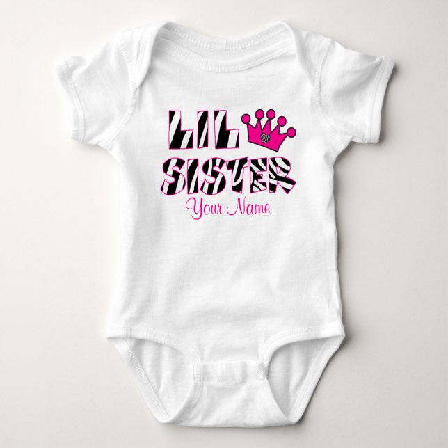 Little Sister Zebra Print Personalisiert T - Shirt (Vorderseite)