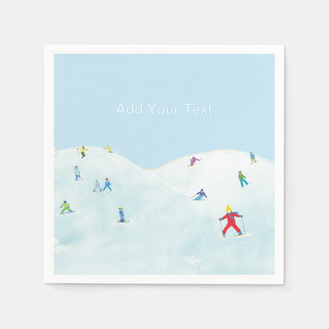 Little Skiers On Snowy Hill Personalized Serviette (Vorderseite)