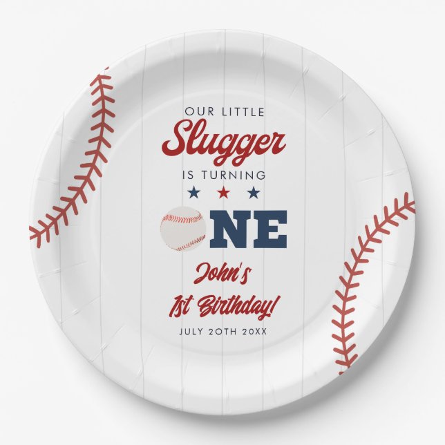 Little Slugger Baseball 1st Birthday Pappteller (Vorderseite)