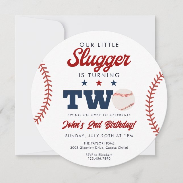 Little Slugger Baseball 2nd Birthday Ball Einladung (Vorderseite)