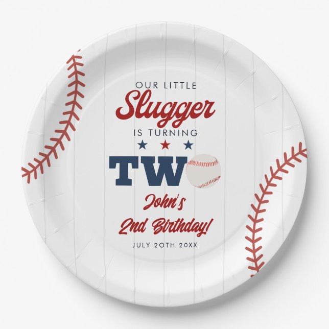 Little Slugger Baseball 2nd Birthday Pappteller (Vorderseite)