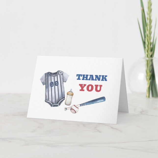 Little Slugger Baseball Shirt Bottle Baby Shower  Dankeskarte (Vorderseite)