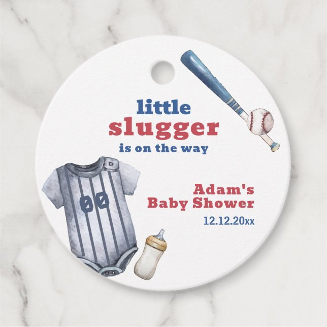 Little Slugger Baseball Shirt Bottle Baby Shower  Geschenkanhänger (Vorderseite)