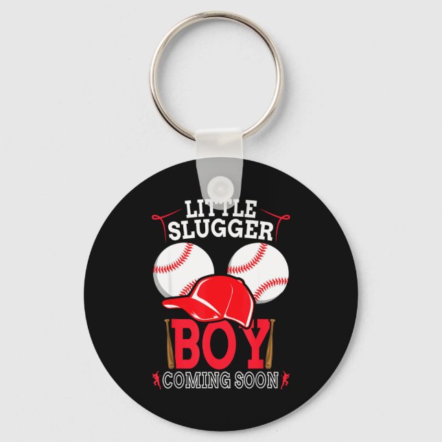 Little Slugger Boy Coming Soon Baby Announcement B Schlüsselanhänger (Vorderseite)