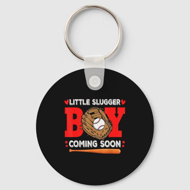 Little Slugger Boy Coming Soon Baby Announcement B Schlüsselanhänger (Vorderseite)