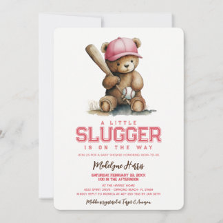 Little Slugger Girl Teddy Bear Baby Shower Einladung
