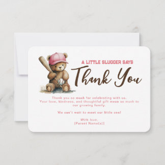 Little Slugger Teddy Bear Baseball Boy Baby Shower Dankeskarte