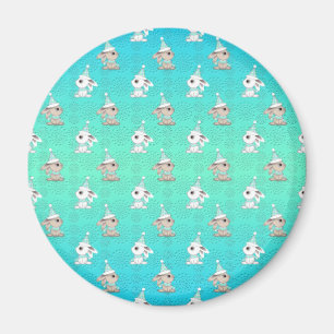 Little Snow Bunnies in Hats and Scarves Pattern Magnet