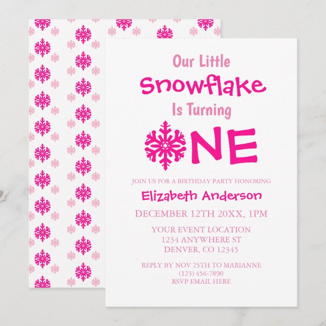 Little Snowflake 1. Geburtstag Einladung (Vorne/Hinten)