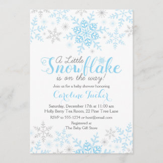Little Snowflake Baby Boy Dusche Blue Silver Einladung
