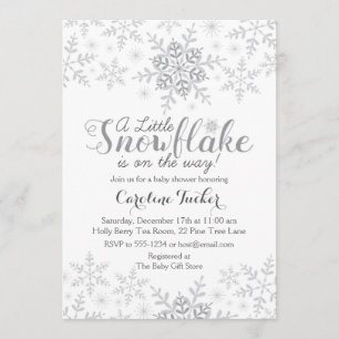Little Snowflake Baby Dusche Silver Gray Einladung