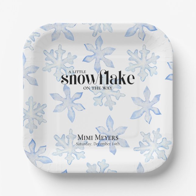 Little Snowflake Blue Wintery Baby Dusche Pappteller (Vorderseite)
