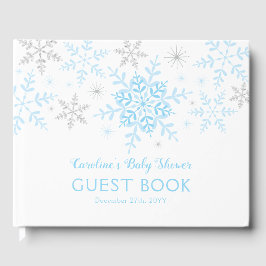 Little Snowflake Boy Baby Dusche Blue Silver Gästebuch