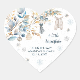 Little Snowflake Clothesline Baby Shower  Herz-Aufkleber