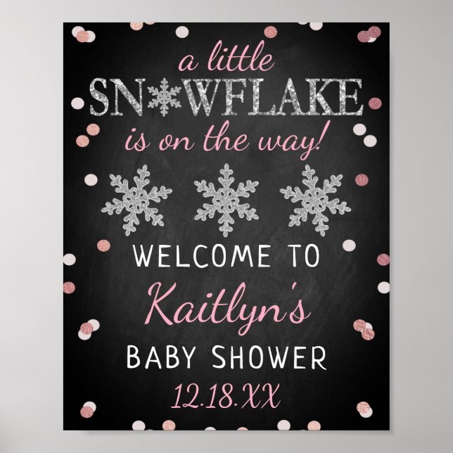 Little Snowflake Girls Winter Baby Dusche Willkomm Poster (Vorne)