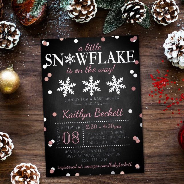 Little Snowflake Girls Winter Baby Shower Real Folieneinladung (Von Creator hochgeladen)