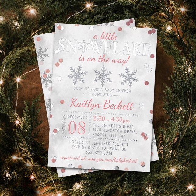 Little Snowflake Girls Winter Baby Shower Real Folieneinladung (Von Creator hochgeladen)