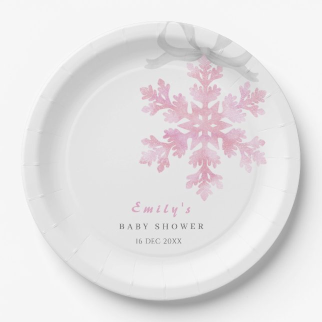 Little Snowflake Pink Baby Shower Pappteller (Vorderseite)