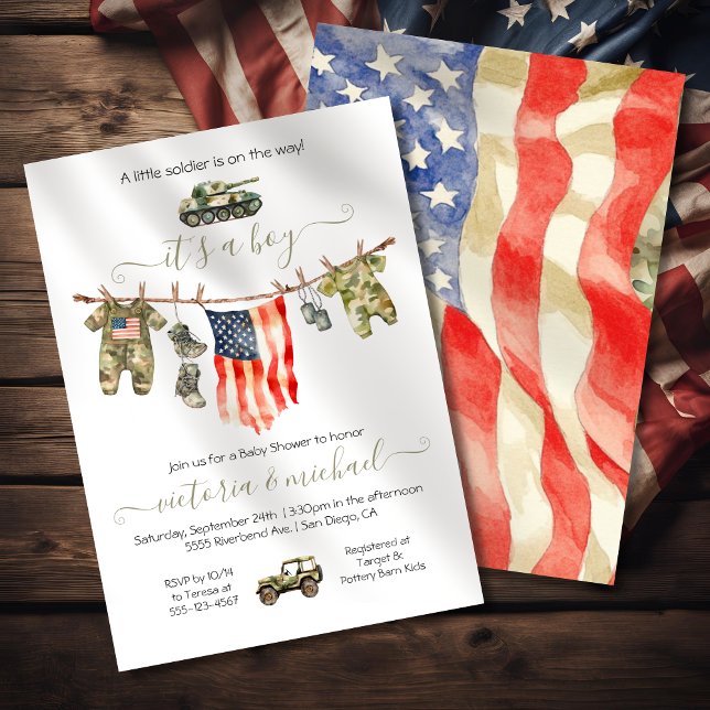 Little Soldier Army American Flag Baby Shower Einladung (Von Creator hochgeladen)