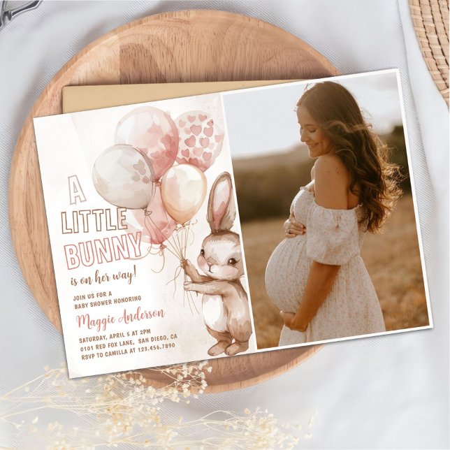 Little some Bunny Balloon Baby Girl Shower Foto Einladung (Von Creator hochgeladen)