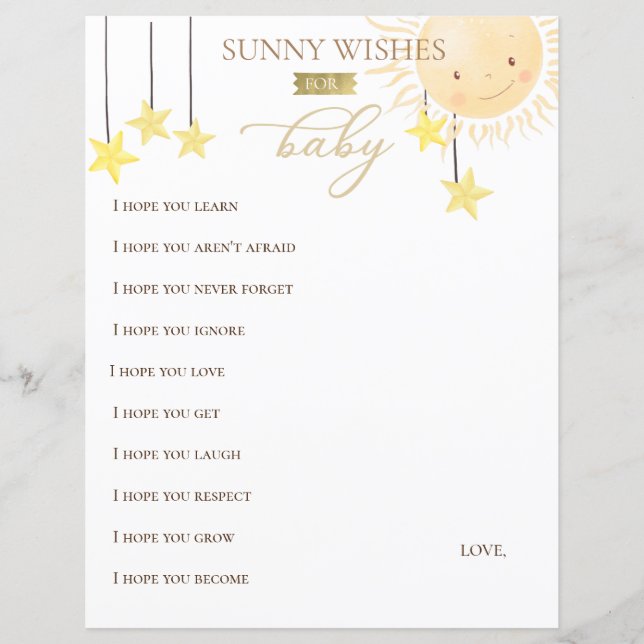 Little Sonny Sunshine Baby Dusche wünscht (Vorderseite)