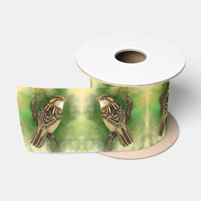 Little Sparrow Satin Ribbon Spring Birds Satinband (Spule)