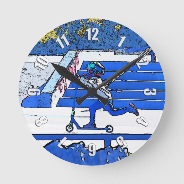 Little Speedster - Scooter Rider Runde Wanduhr (Vorderseite)
