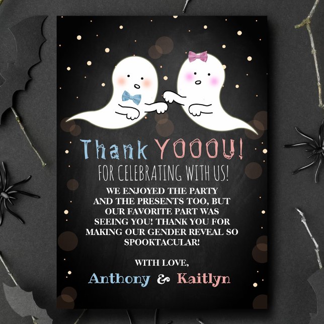Little Spirit Halloween Ghosts Gender Reveal Party Dankeskarte (Von Creator hochgeladen)