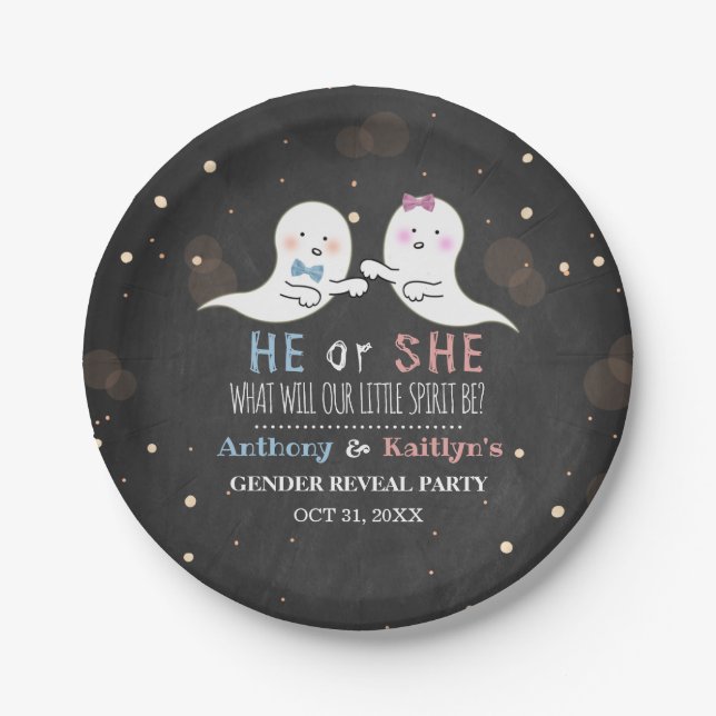 Little Spirit Halloween Ghosts Gender Reveal Party Pappteller (Vorderseite)