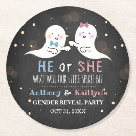 Little Spirit Halloween Ghosts Gender Reveal Party Runder Pappuntersetzer