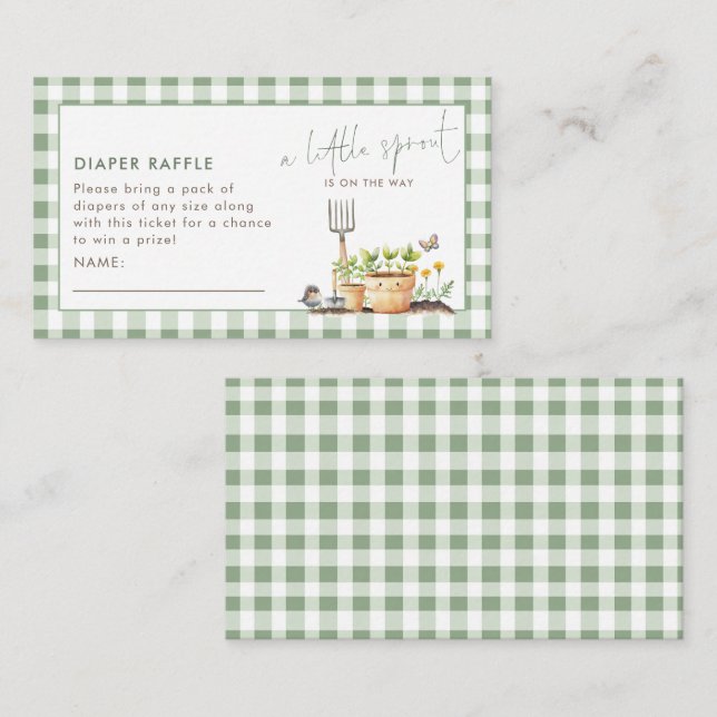 Little Sprout Diaper Raffle Gingham Baby Dusche Begleitkarte (Vorne/Hinten)