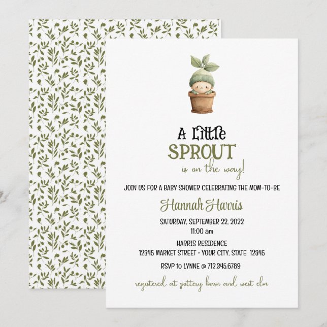 Little Sprout on the Way Baby Shower Invitation Einladung (Vorne/Hinten)