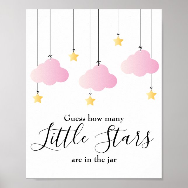 Little Stars Pink Baby Shower Game Sign Poster (Vorne)