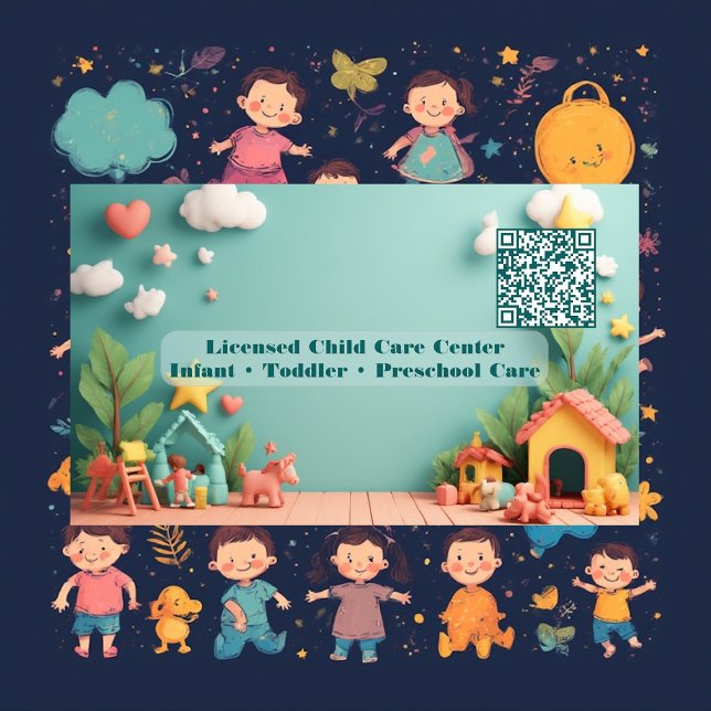 Little Steps Montessori Day Care QR Code Pastel Visitenkarte (Little Steps Montessori Day Care QR Code Pastel Business Card)