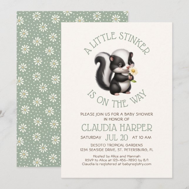 Little Stinker Skunk Baby Shower Einladung (Vorne/Hinten)