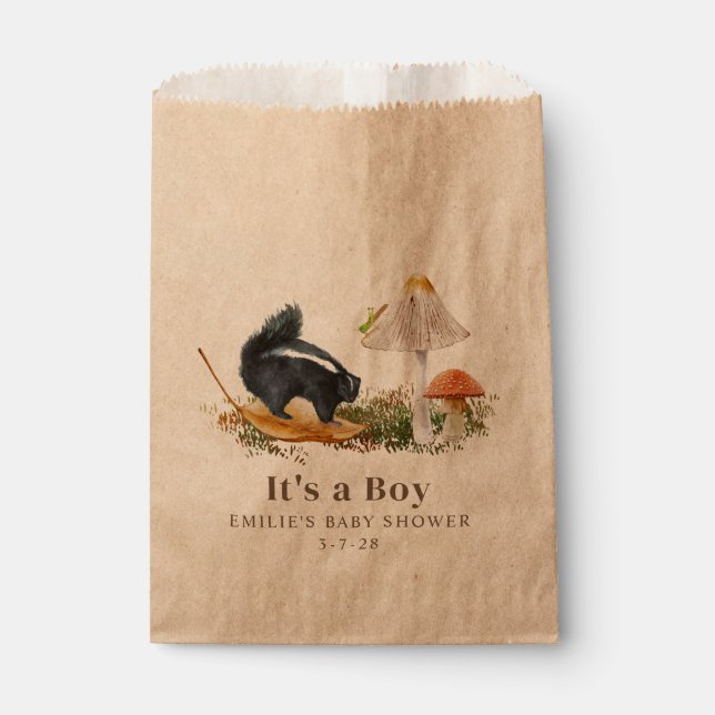 Little Stinker Woodland Skunk Boy Baby Shower Geschenktütchen (Vorderseite)