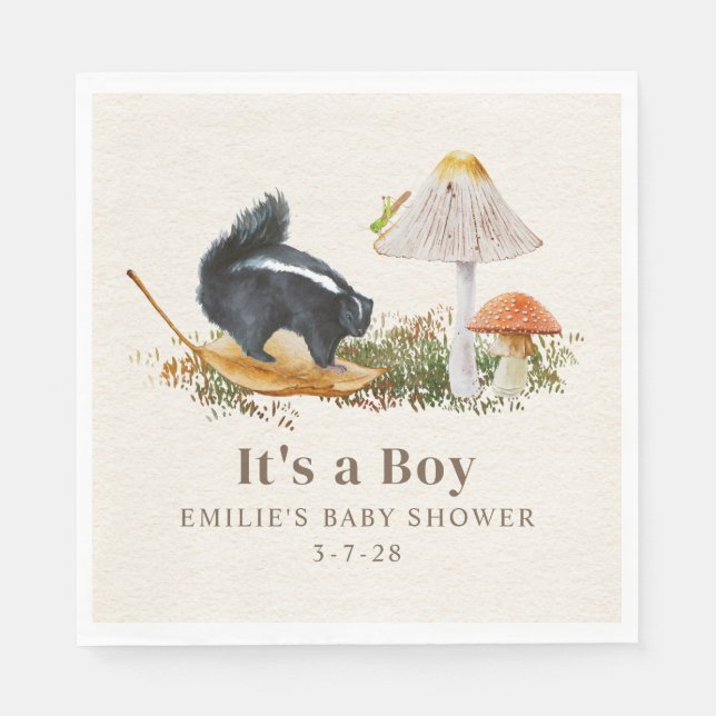 Little Stinker Woodland Skunk Boy Baby Shower Serviette (Vorderseite)
