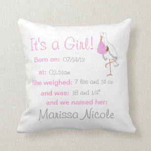 "Little Stork" Es ist ein Mädchen! Keepake Pillow Kissen