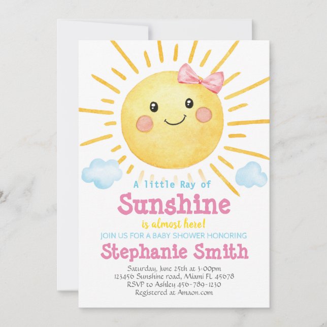 Little Sunshine Baby Dusche Einladung Ray of-A159 (Vorderseite)