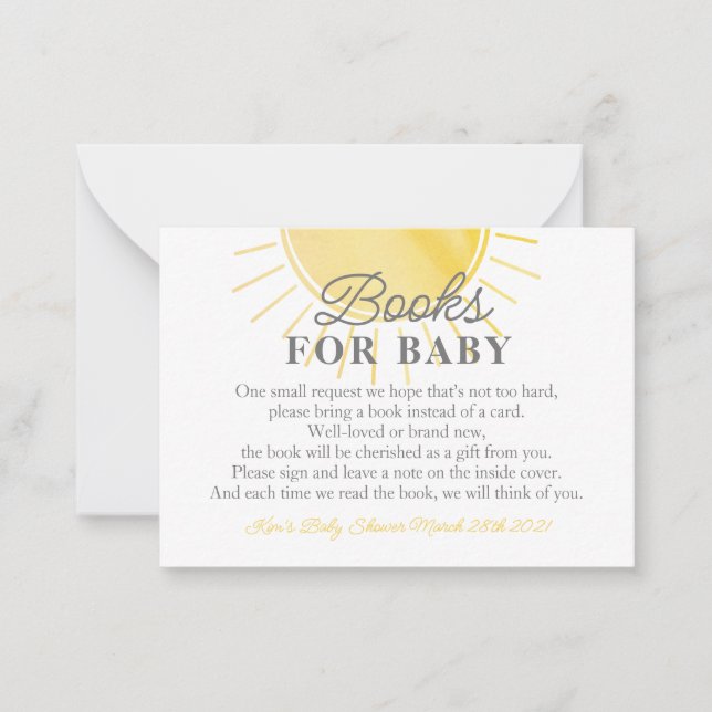 Little Sunshine Baby Shower Books for Baby Card Mitteilungskarte (Vorderseite)
