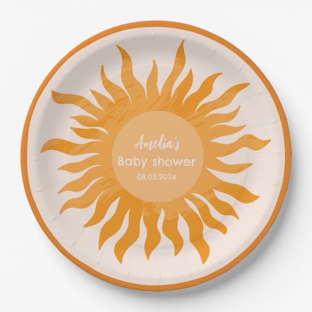 Little sunshine boho Aquarell Sun Baby Dusche Pappteller (Vorderseite)