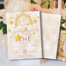Little Sunshine Boho Rainbow Gold Star Geburtstag Einladung