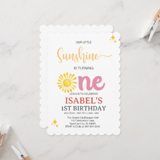 Little Sunshine Erster Geburtstag, Sonnenschein 1. Einladung