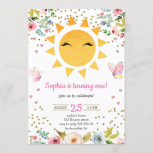 Little Sunshine Floral Niedlich Girl Erstgeburt Einladung