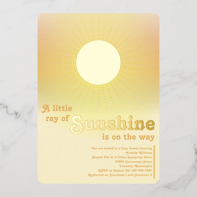 Little Sunshine Gold Sun Baby Showroom Invitati Folieneinladung (Vorderseite)
