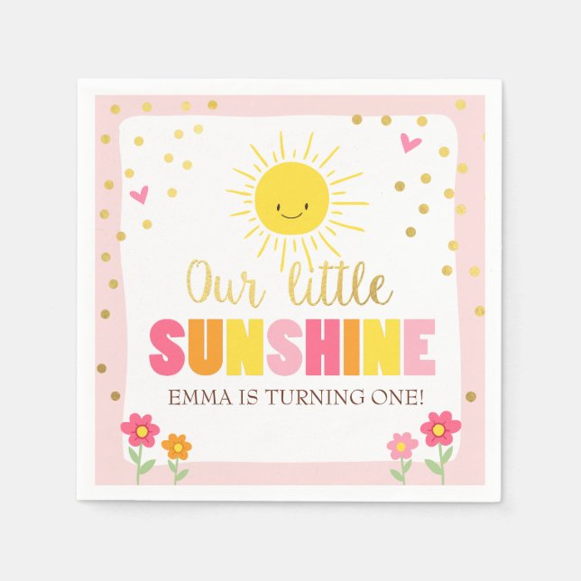 Little sunshine Paper Napkin Pink Gold Lemonade Serviette (Vorderseite)